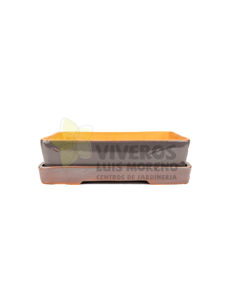 Maceta Esmaltada Rectangular gris con plato 30cm