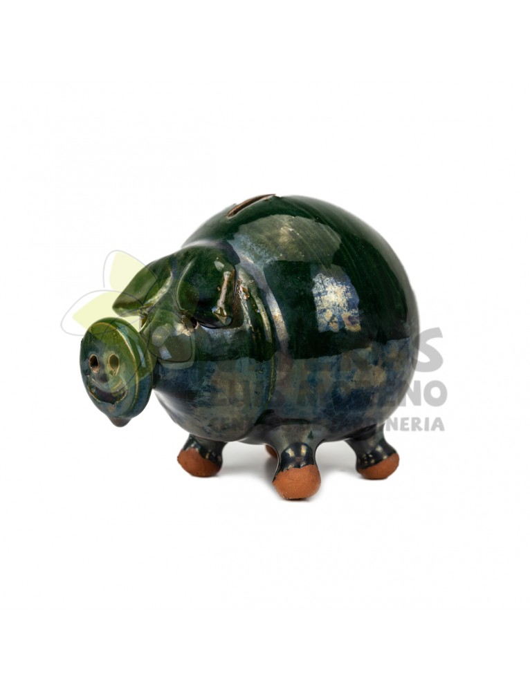 Hucha cerámica esmaltada Cerdo Verde pequeño