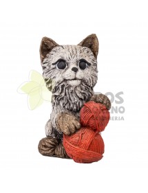 Figura decoración Gato con ovillo de lana